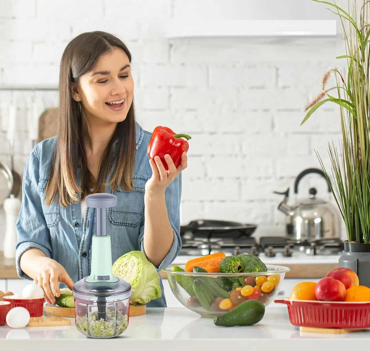 Hand-Press Vegetable And Fruit Chopper For Kitchen